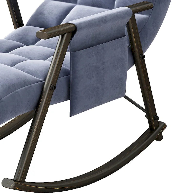 Fauteuil à bascule classique moderne rembourré en tissu avec poche de rangement