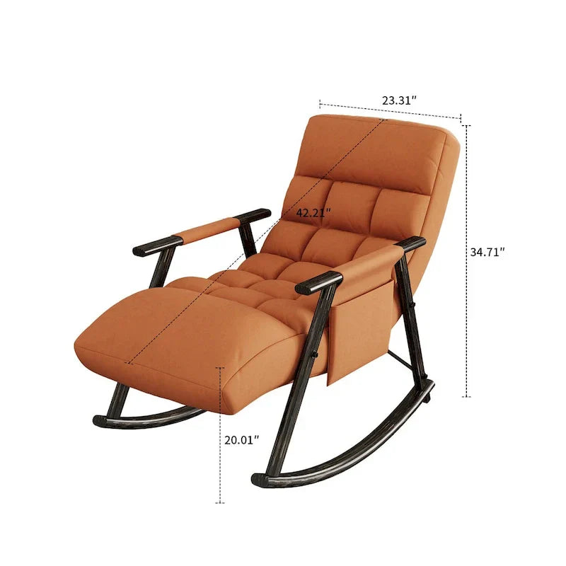 Fauteuil à bascule classique moderne rembourré en tissu avec poche de rangement