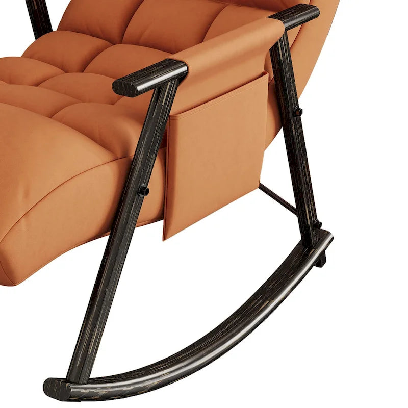 Fauteuil à bascule classique moderne rembourré en tissu avec poche de rangement