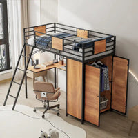 Lit mezzanine taille Twin avec bureau en L et penderie