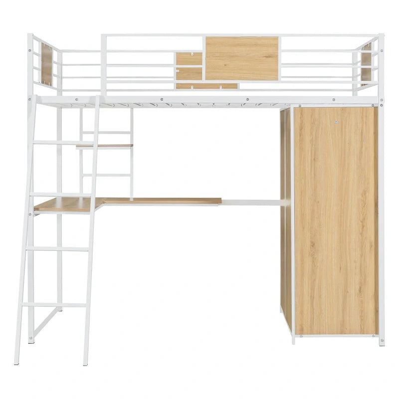Lit mezzanine taille Twin avec bureau en L et penderie