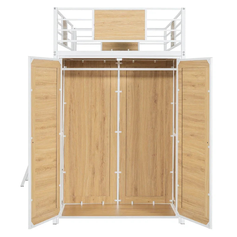 Lit mezzanine taille Twin avec bureau en L et penderie