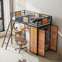 Lit mezzanine taille Twin avec bureau en L et penderie