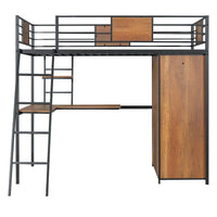 Lit mezzanine taille Twin avec bureau en L et penderie