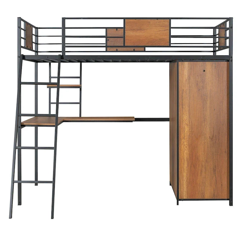 Lit mezzanine taille Twin avec bureau en L et penderie