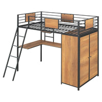 Lit mezzanine taille Twin avec bureau en L et penderie