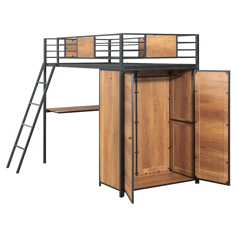Lit mezzanine taille Twin avec bureau en L et penderie