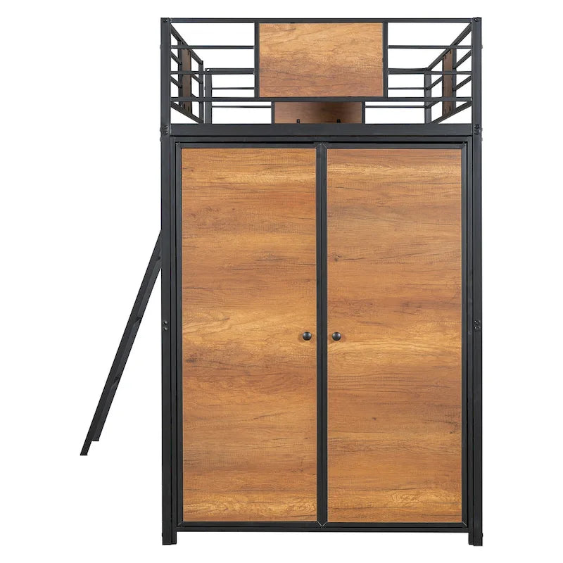 Lit mezzanine taille Twin avec bureau en L et penderie