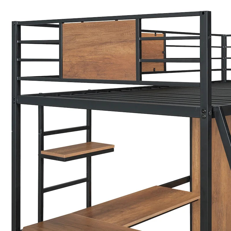 Lit mezzanine taille Twin avec bureau en L et penderie