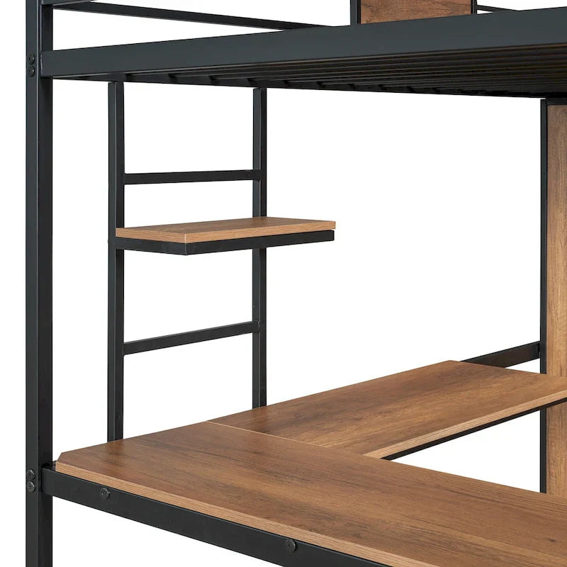 Lit mezzanine taille Twin avec bureau en L et penderie
