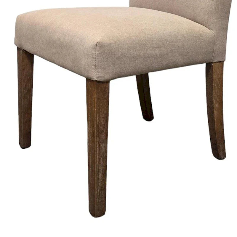 Lot de 2 chaises de salle à manger Zeus, tissu beige, pieds coniques marron