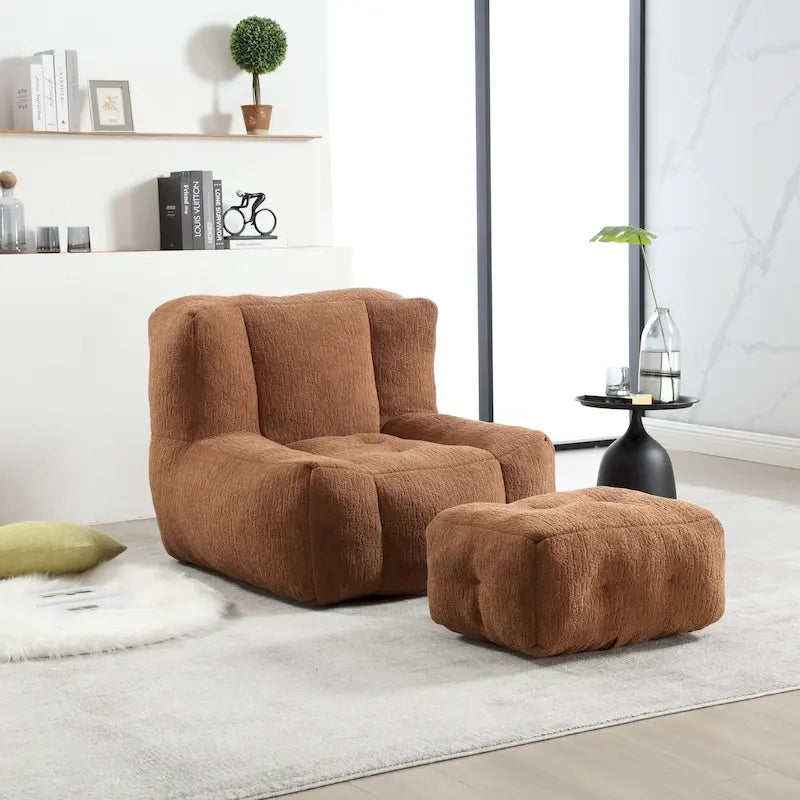 Fauteuil moderne pour adulte avec mousse à mémoire de forme haute densité et 1 pouf pour chambre et salle de lecture