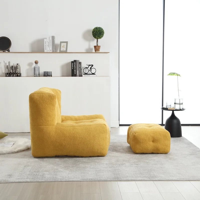 Fauteuil moderne pour adulte avec mousse à mémoire de forme haute densité et 1 pouf pour chambre et salle de lecture