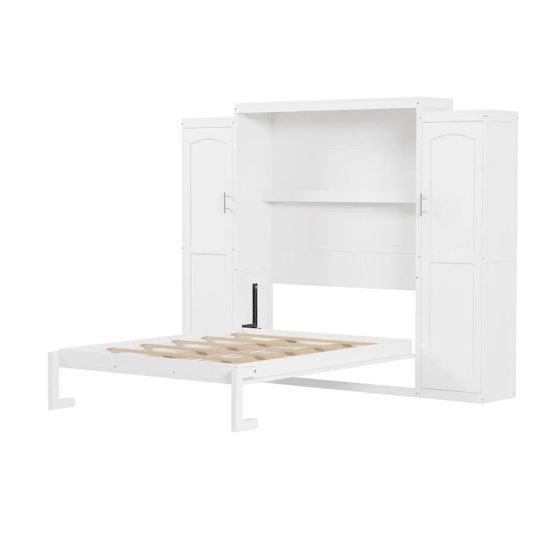 Lit escamotable grand format avec deux armoires et une étagère de rangement