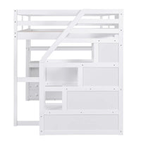 Lit mezzanine Full avec bureau et étagères, deux tiroirs intégrés, escalier de rangement