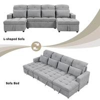 Canapé d'angle modulable en chenille surdimensionné de 279 cm avec lit gigogne, deux méridiennes de rangement et 2 ports USB