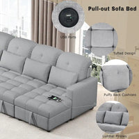 Canapé d'angle modulable en chenille surdimensionné de 279 cm avec lit gigogne, deux méridiennes de rangement et 2 ports USB