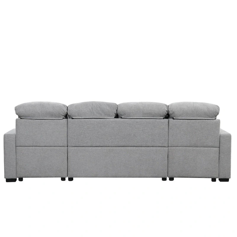 Canapé d'angle modulable en chenille surdimensionné de 279 cm avec lit gigogne, deux méridiennes de rangement et 2 ports USB