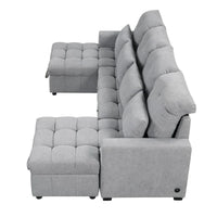 Canapé d'angle modulable en chenille surdimensionné de 279 cm avec lit gigogne, deux méridiennes de rangement et 2 ports USB
