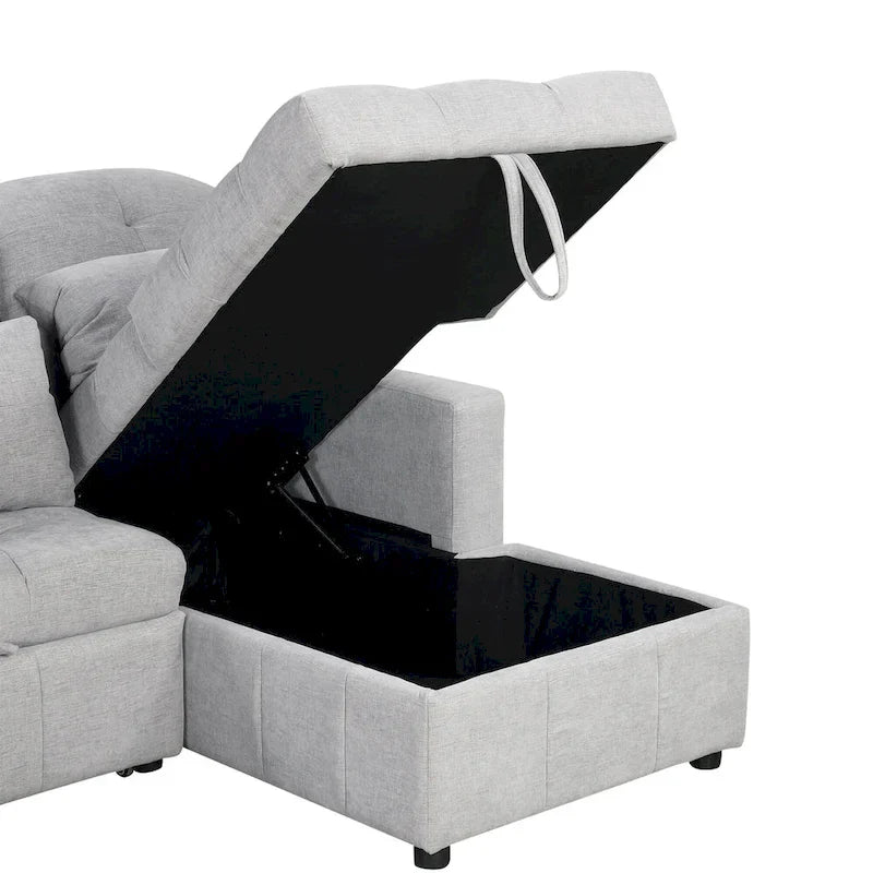 Canapé d'angle modulable en chenille surdimensionné de 279 cm avec lit gigogne, deux méridiennes de rangement et 2 ports USB