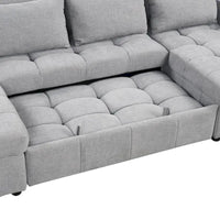 Canapé d'angle modulable en chenille surdimensionné de 279 cm avec lit gigogne, deux méridiennes de rangement et 2 ports USB