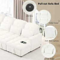 Canapé d'angle modulable en chenille surdimensionné de 279 cm avec lit gigogne, deux méridiennes de rangement et 2 ports USB
