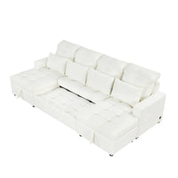 Canapé d'angle modulable en chenille surdimensionné de 279 cm avec lit gigogne, deux méridiennes de rangement et 2 ports USB