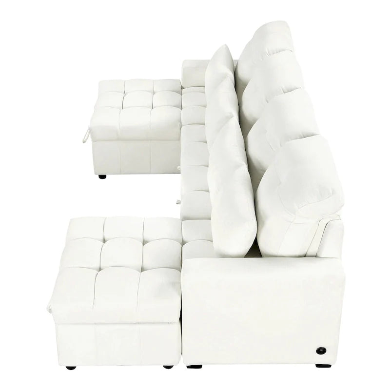 Canapé d'angle modulable en chenille surdimensionné de 279 cm avec lit gigogne, deux méridiennes de rangement et 2 ports USB