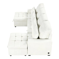 Canapé d'angle modulable en chenille surdimensionné de 279 cm avec lit gigogne, deux méridiennes de rangement et 2 ports USB