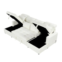 Canapé d'angle modulable en chenille surdimensionné de 279 cm avec lit gigogne, deux méridiennes de rangement et 2 ports USB