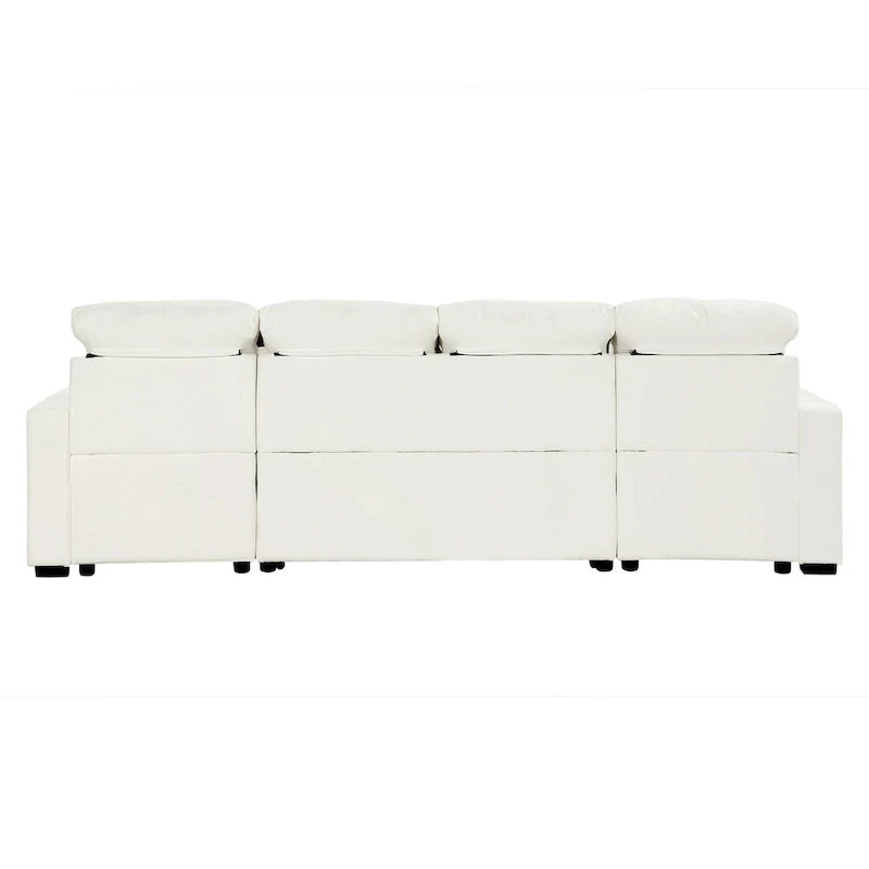Canapé d'angle modulable en chenille surdimensionné de 279 cm avec lit gigogne, deux méridiennes de rangement et 2 ports USB