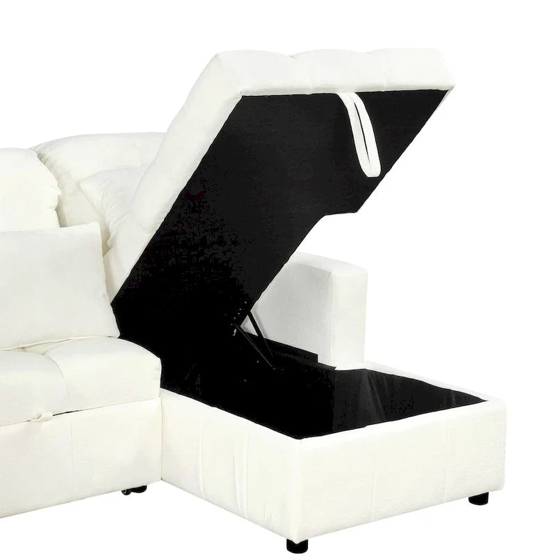 Canapé d'angle modulable en chenille surdimensionné de 279 cm avec lit gigogne, deux méridiennes de rangement et 2 ports USB