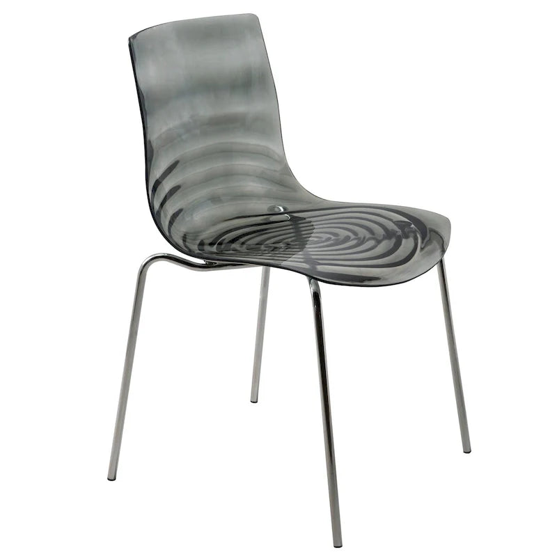 Chaise de salle à manger en acrylique Astor avec pieds chromés, chaise d'appoint moderne à motif ondulation d'eau