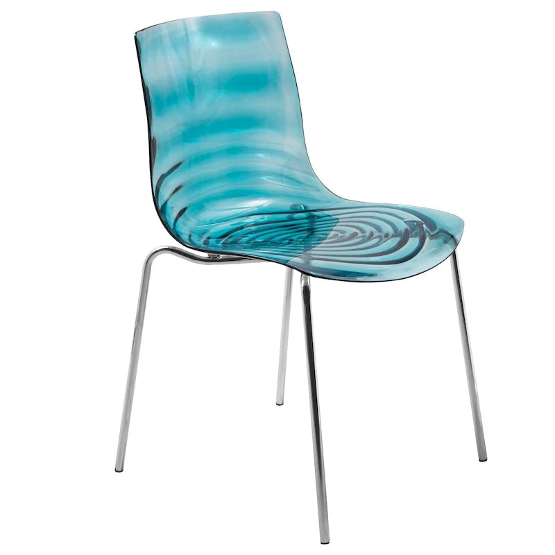 Chaise de salle à manger en acrylique Astor avec pieds chromés, chaise d'appoint moderne à motif ondulation d'eau