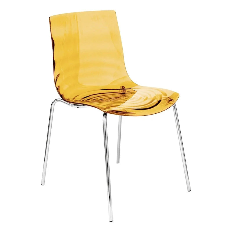 Chaise de salle à manger en acrylique Astor avec pieds chromés, chaise d'appoint moderne à motif ondulation d'eau