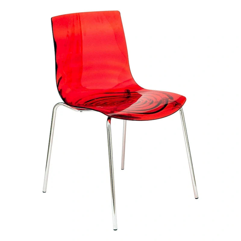 Chaise de salle à manger en acrylique Astor avec pieds chromés, chaise d'appoint moderne à motif ondulation d'eau