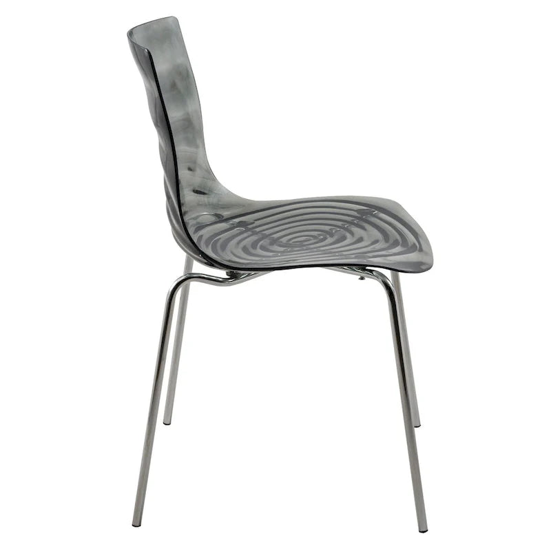Chaise de salle à manger en acrylique Astor avec pieds chromés, chaise d'appoint moderne à motif ondulation d'eau