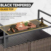 Table Chariot de Barbecue Extérieur avec Roues, Îlot de Cuisine en Osier