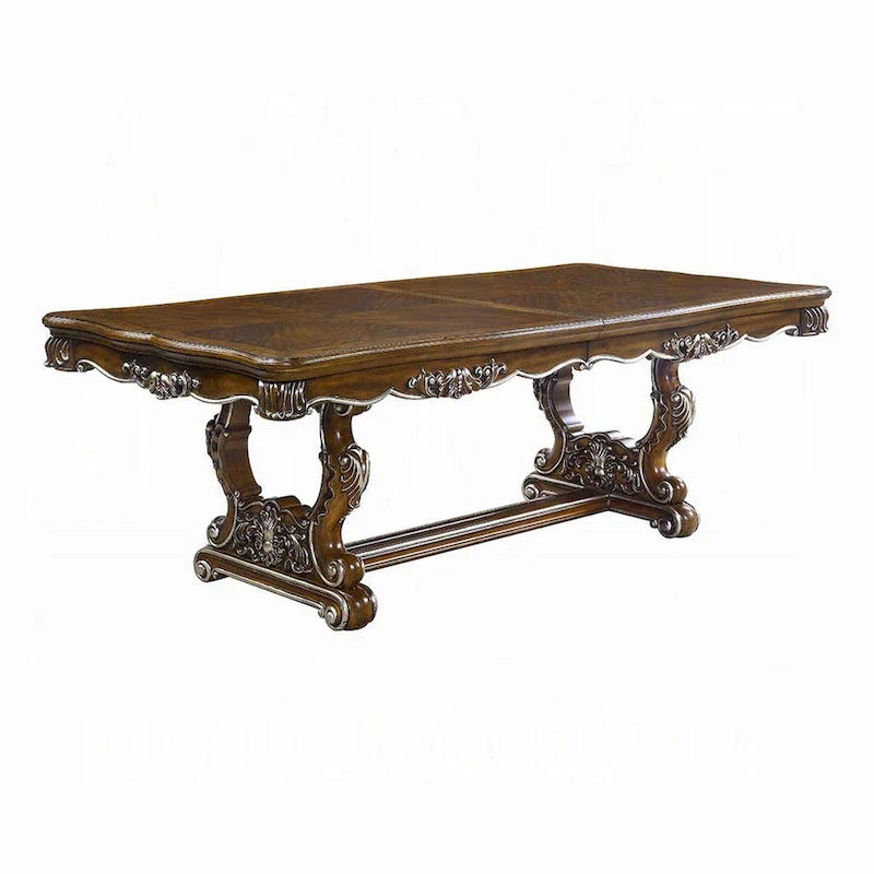 Table à manger Maver, finition argent sculpté 90-114 pouces, chêne ancien classique