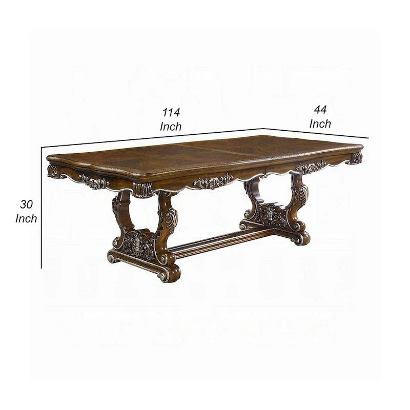 Table à manger Maver, finition argent sculpté 90-114 pouces, chêne ancien classique