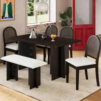 Ensemble de salle à manger moderne 6 pièces avec table à double pied, 4 chaises et 1 banc