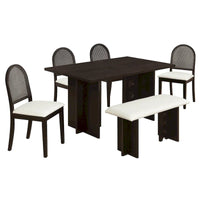 Ensemble de salle à manger moderne 6 pièces avec table à double pied, 4 chaises et 1 banc