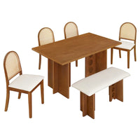 Ensemble de salle à manger moderne 6 pièces avec table à double pied, 4 chaises et 1 banc