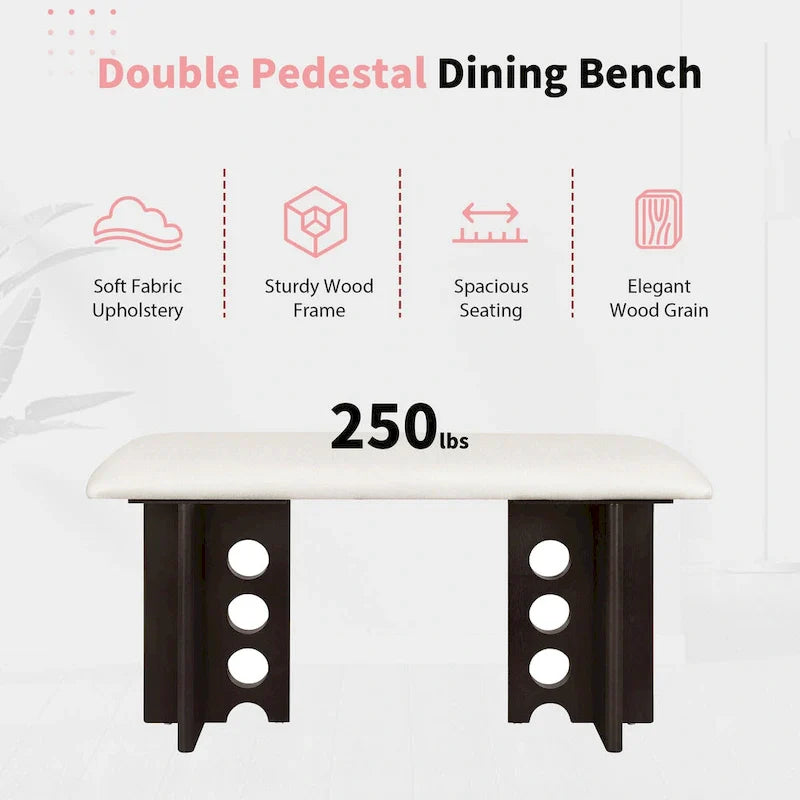 Ensemble de salle à manger moderne 6 pièces avec table à double pied, 4 chaises et 1 banc
