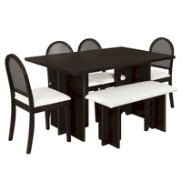 Ensemble de salle à manger moderne 6 pièces avec table à double pied, 4 chaises et 1 banc