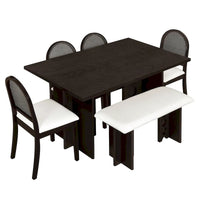 Ensemble de salle à manger moderne 6 pièces avec table à double pied, 4 chaises et 1 banc