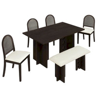 Ensemble de salle à manger moderne 6 pièces avec table à double pied, 4 chaises et 1 banc