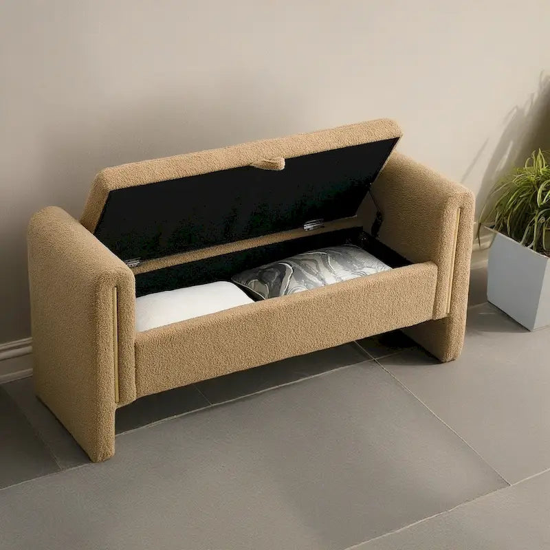 Christopher Knight Home - Banc de rangement de bout de lit Athena moderne en tissu Teddy avec accoudoirs