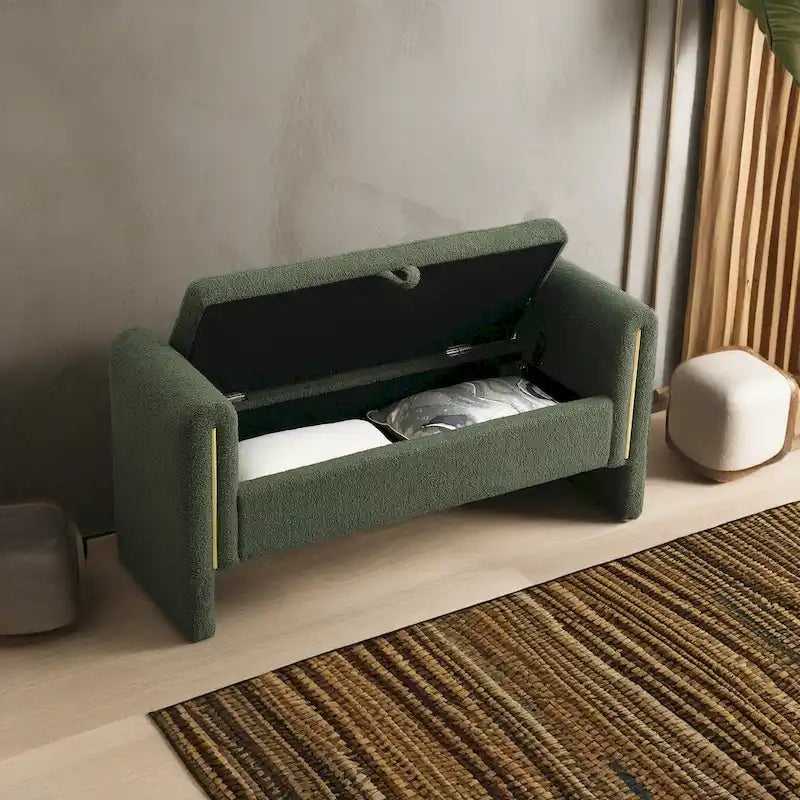 Christopher Knight Home - Banc de rangement de bout de lit Athena moderne en tissu Teddy avec accoudoirs