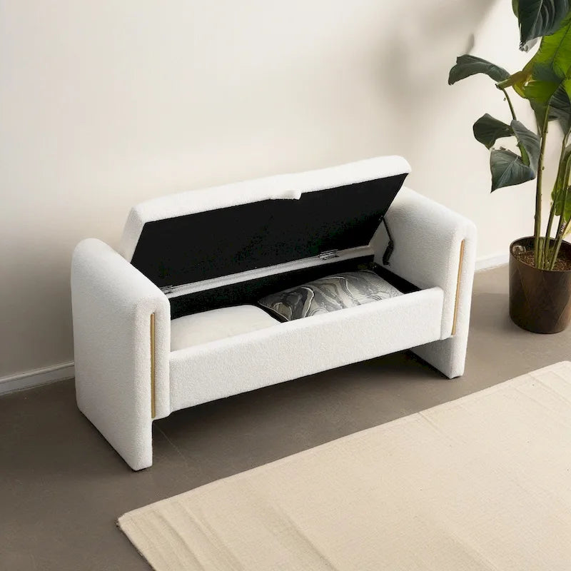 Christopher Knight Home - Banc de rangement de bout de lit Athena moderne en tissu Teddy avec accoudoirs